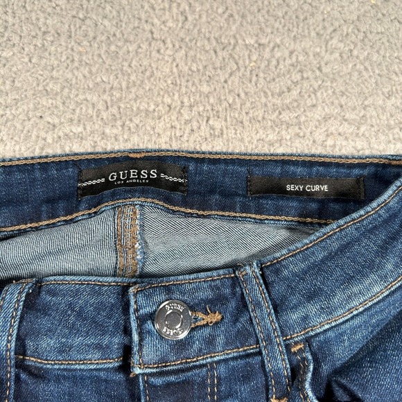 Guess Jeans Women's 24 Reg Sexy Curve Skinny Blue Stretch Low Rise Dark Wash - Picture 3 of 11